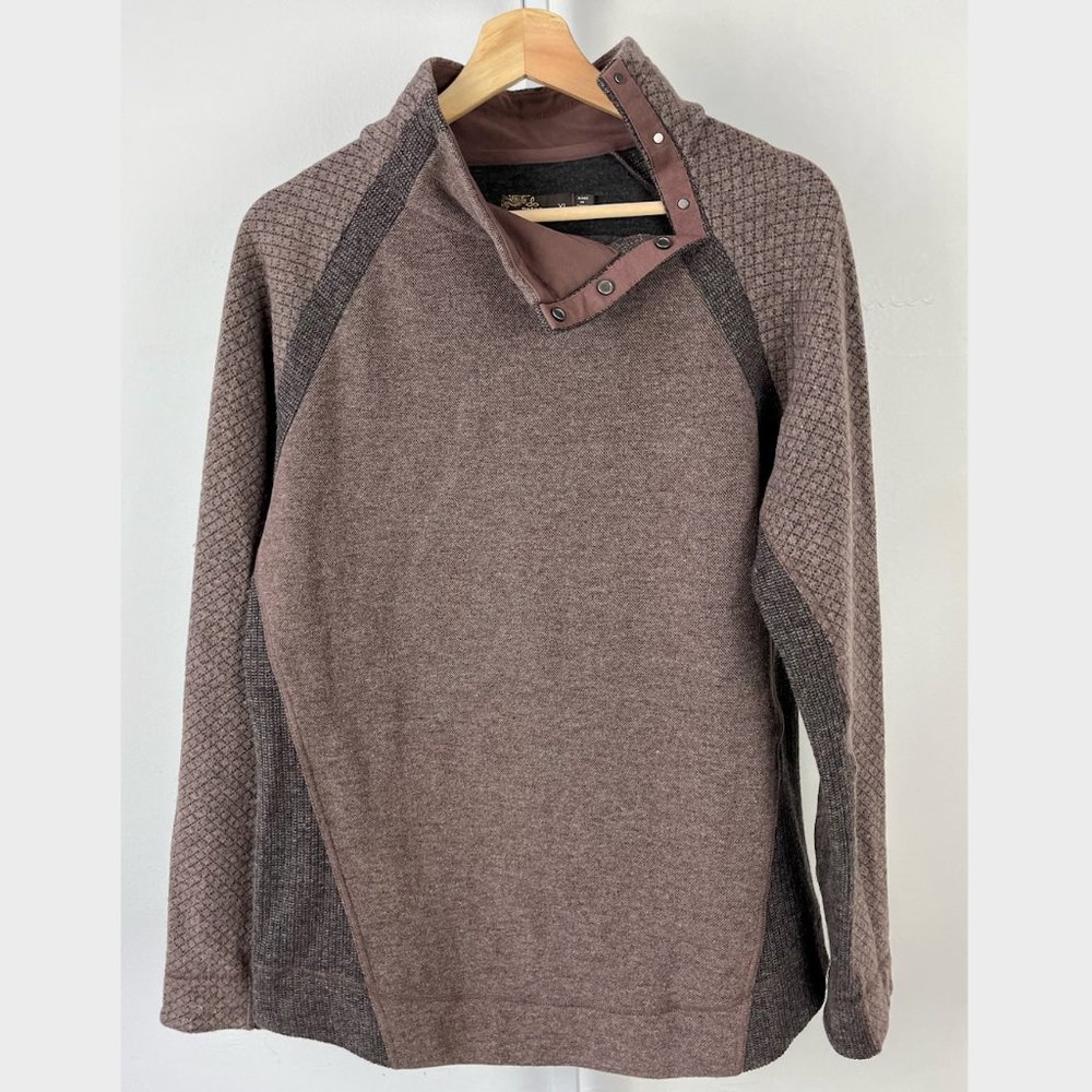 Prana Brandie Sweater Snap Mock Long Sleeve Pullover Wool Blend Brown Pink XL